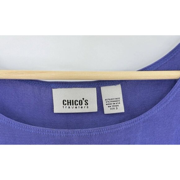 Chico’s Travelers Blue Slinky Acetate Sleeveless Blouse‎ Size 3 Made In USA - Picture 4 of 7